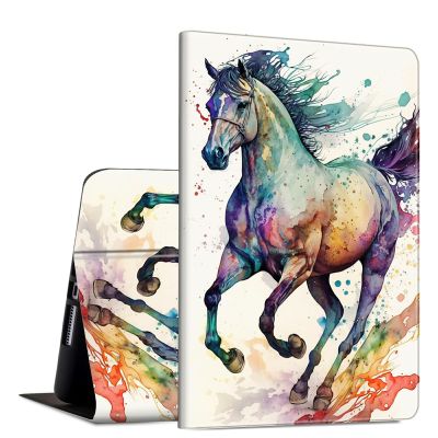 Case for All-New Kindle Fire HD 10 & 10 Plus Tablet (11th Generation, 2021 Release) 10.1" Slim Lightweight PU Leather Shock-Proof Smart Stand Cover Case with Auto Wake/Sleep,Art Watercolor Horse