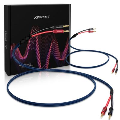 UCINNOVATE Speaker Wires with Gold Plated Banana Plug, 2X 3m OFC Bi-Wired HiFi 13 AWG Speaker Cable with Pre-Soldering Dual Screw Type Banana Tips for Amp Audio