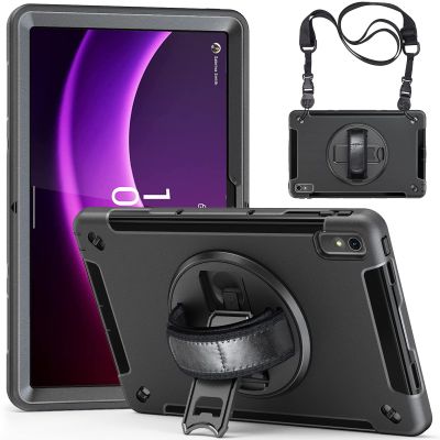 AdirMi Case for Lenovo Tab P11 2nd Gen 11.5 Inch (TB-350), Dual Layer Full Body Tough Rugged Case with 360 Rotatable Kickstand, Hand/Shoulder Strap,Black