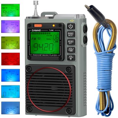ZHIWHIS Shortwave Radio, Portable Weather Radios with 7 Backlight Colors and APP Control, AM FM VHF SW WB Receiver with Bluetooth, Radio Recording, 6 EQ Modes Rechargeable Flashlight SOS Alarm ZWS-787