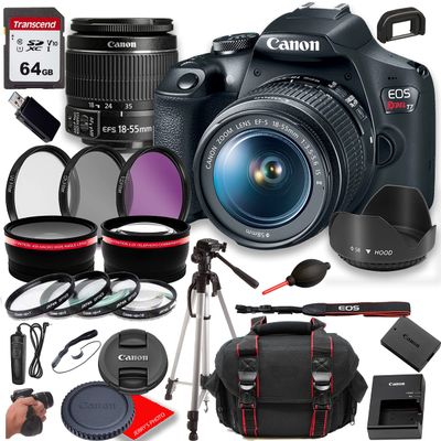 Canon EOS Rebel T7 DSLR Camera w EF-S 18-55mm F/3.5-5.6 is II Zoom Lens+ Case + 64GB Memory(28pc Bundle) (Renewed)