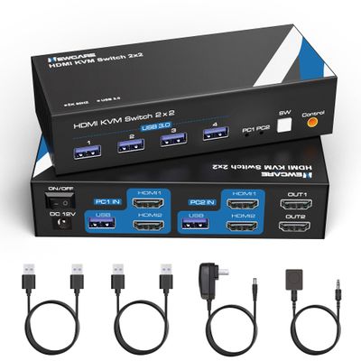 8K KVM Switch HDMI 2 Monitors 2 Computers, NEWCARE 4K 120Hz KVM Switch Dual Monitors 2 Computer with 4 USB 3.0 Port, HDMI 2.1 Switch 2 Port Support HDCP 2.3, HDR 10, RGB 8:8:8, Wired Remote Switch