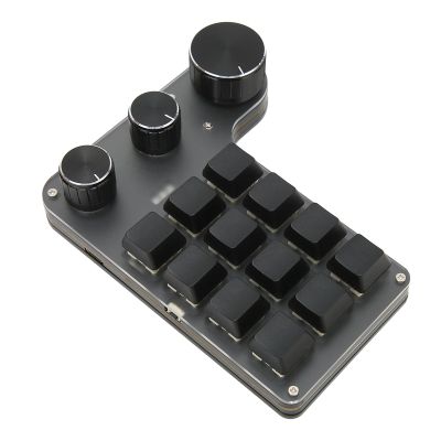12 Keys USB Mini Programmable Keypad, One Handed Mechanical Keyboard with 3 Knobs for for Linux for OS X, Support Volume Control, Custom DIY Keypad for Game Office