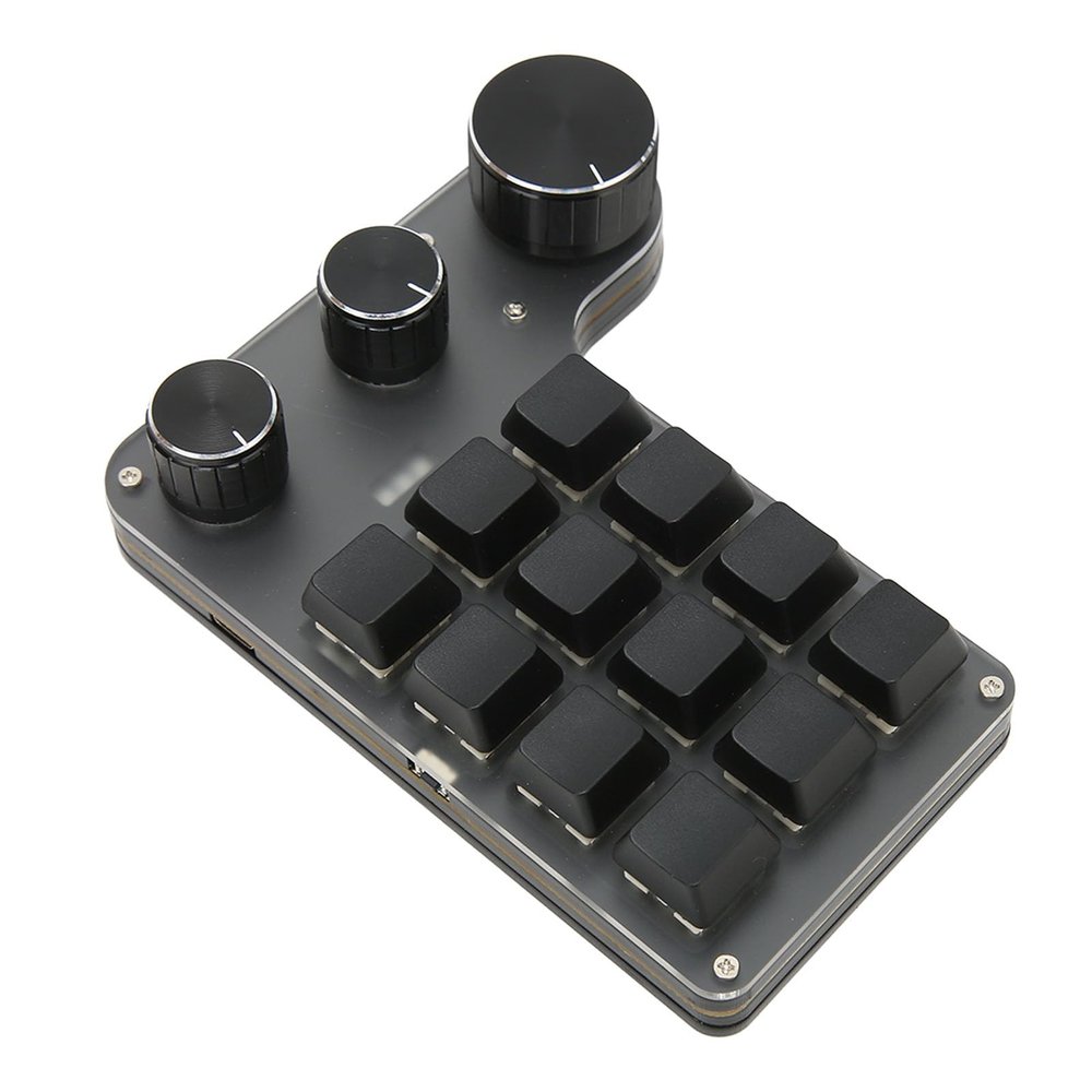 12 Keys USB Mini Programmable Keypad, One Handed Mechanical Keyboard with 3 Knobs for for Linux for OS X, Support Volume Control, Custom DIY Keypad for Game Office