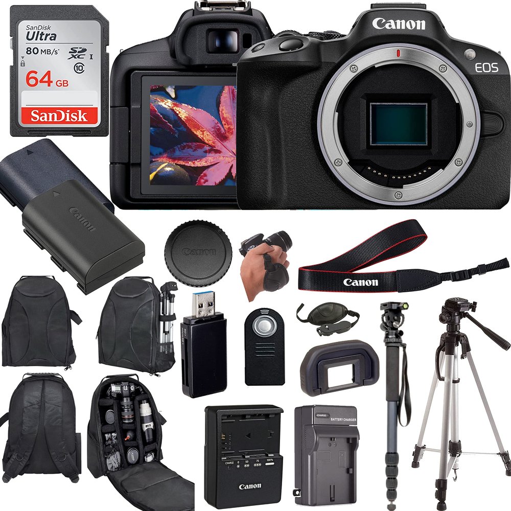 Canon EOS R50 4K Video Mirrorless Camera (Body Only) Enhanced with Professional Accessory Bundle - Includes 14 Items (Renewed)
