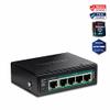 TRENDnet 5-Port Industrial Gigabit PoE++ Powered DIN-Rail Switch with PoE Pass-Through, TI-B541, Ethernet Splitter, 65W Power Budget, NDAA & TAA Compliant, Lifetime Protection, Black view 2