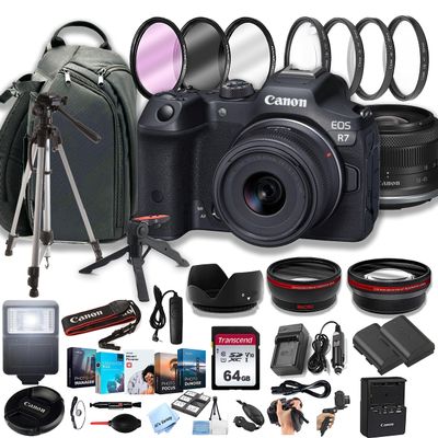 Canon EOS R7 Mirrorless Digital Camera with RF-S 18-45mm f/4.5-6.3 is STM Lens + 100S Sling Backpack + 64GB Memory Cards, Professional Photo Bundle (40pc Bundle) (Renewed)
