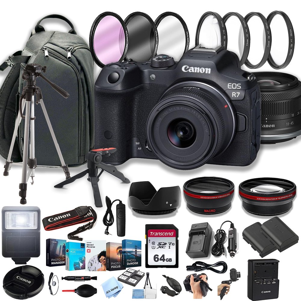 Canon EOS R7 Mirrorless Digital Camera with RF-S 18-45mm f/4.5-6.3 is STM Lens + 100S Sling Backpack + 64GB Memory Cards, Professional Photo Bundle (40pc Bundle) (Renewed)