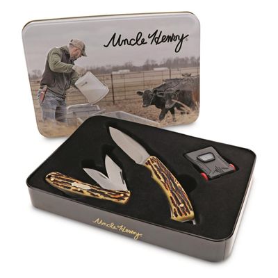 Uncle Henry Fixed/Folder Gift Tin W/Hat Clip Light