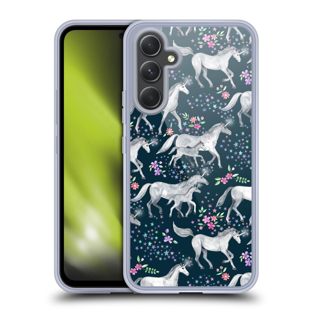 Head Case Designs Officially Licensed Micklyn Le Feuvre Stars and Unicorns On Dark Teal Wildlife Gel Case [Military Grade Protection] Compatible with Samsung Galaxy A54 5G