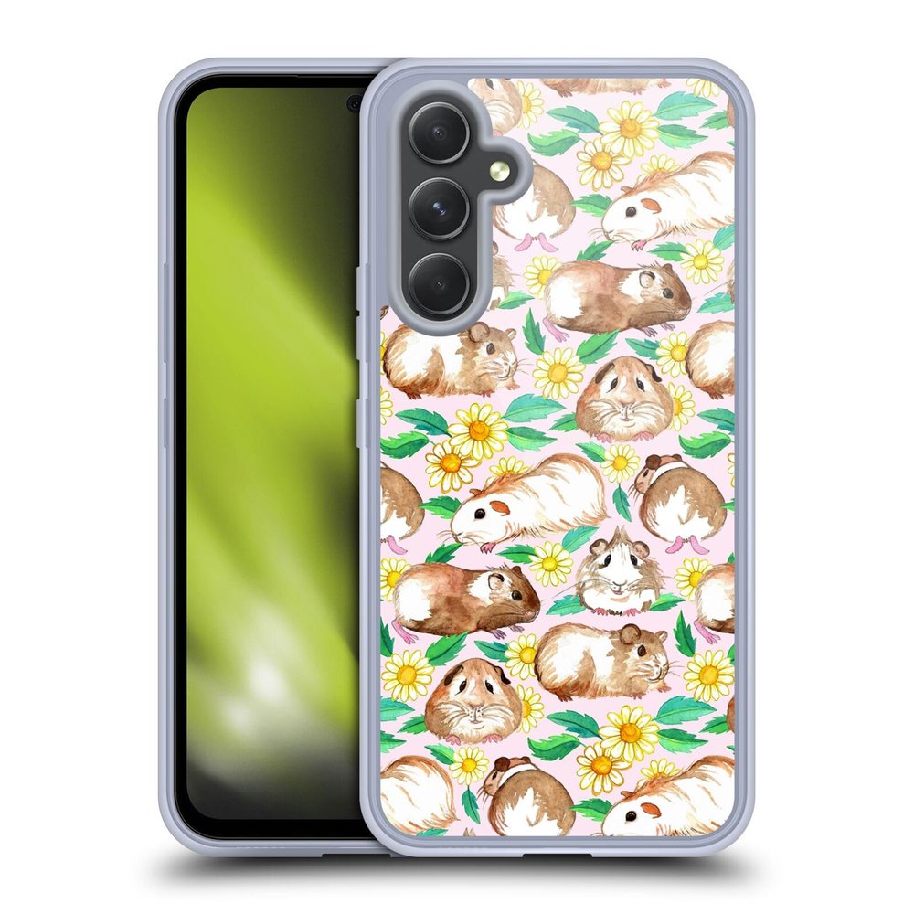Head Case Designs Officially Licensed Micklyn Le Feuvre Guinea Pigs and Daisies in Watercolour On Pink Patterns 2 Gel Case [Military Grade Protection] Compatible with Samsung Galaxy A54 5G