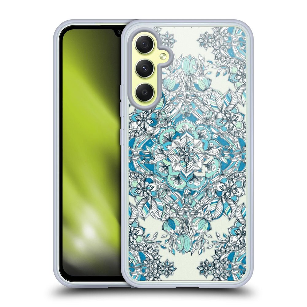 Head Case Designs Officially Licensed Micklyn Le Feuvre Diamond Doodle in Teal and Tuquoise Floral Patterns Gel Case [Military Grade Protection] Compatible with Samsung Galaxy A34 5G