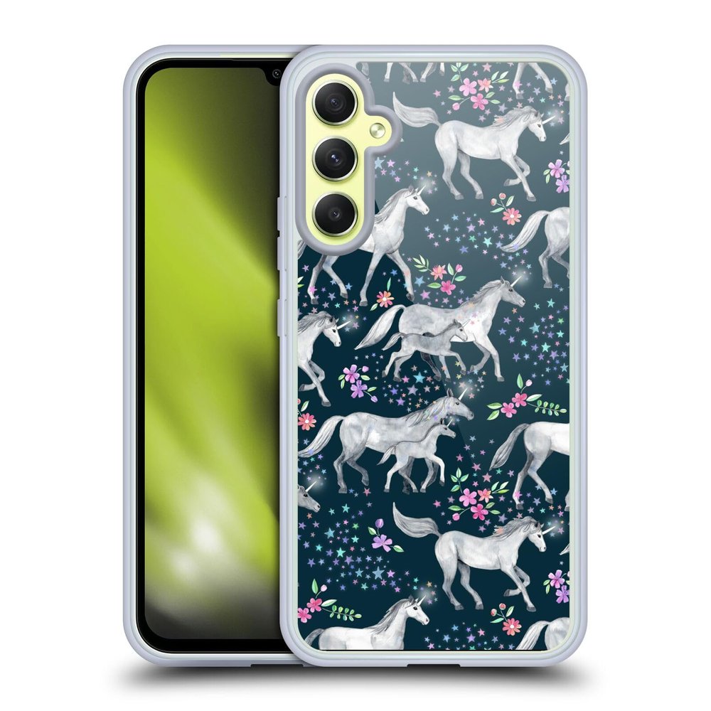 Head Case Designs Officially Licensed Micklyn Le Feuvre Stars and Unicorns On Dark Teal Wildlife Gel Case [Military Grade Protection] Compatible with Samsung Galaxy A34 5G