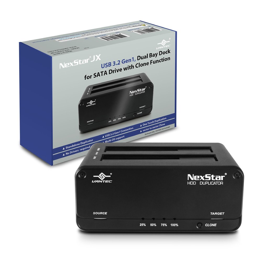 Vantec NexStar JX, USB 3.2 Gen1, Dual Bay Dock for SATA III Drive with Clone Function, USB 3.2 Gen1 (NST-D258S3-BK),Black