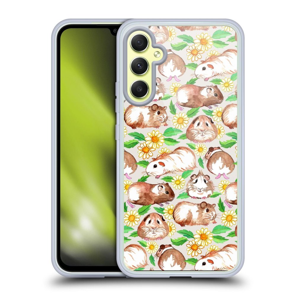 Head Case Designs Officially Licensed Micklyn Le Feuvre Guinea Pigs and Daisies in Watercolour On Tan Patterns 2 Gel Case [Military Grade Protection] Compatible with Samsung Galaxy A34 5G