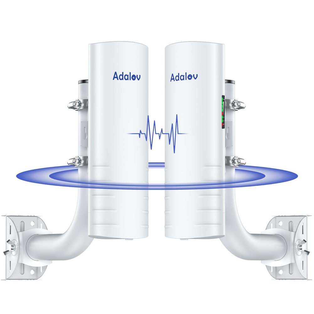 5KM Outdoor Wireless Bridge Point to Point, AdaLov CPE361 5.8GHz WiFi Bridge with 14dBi High Gain Antenna, Dual 1Gbps Ports, Network Extension for Homes, Farms, RVs, Compatible with Starlink