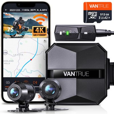 Bundle: Vantrue F1 True 4K Motorcycle Camera + Vantrue 512GB microSD Card 4K Motorcycle Front and Rear Camera, Parking Mode, Waterproof, Wi-Fi, Wide Angle, Enhanced Night Vision