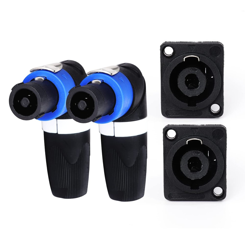 HBU 6 Sets (12 Packs) Right Angle Speakon Connector Kit - 6pcs Twist Lock NL4FRX 4 Pole Adapter and 6pcs Rectangle NL4MP Panel Mount Chassis Socket - Compatible NL4MPR, NL4FC, NL4FX, NLT4X, NL2FC