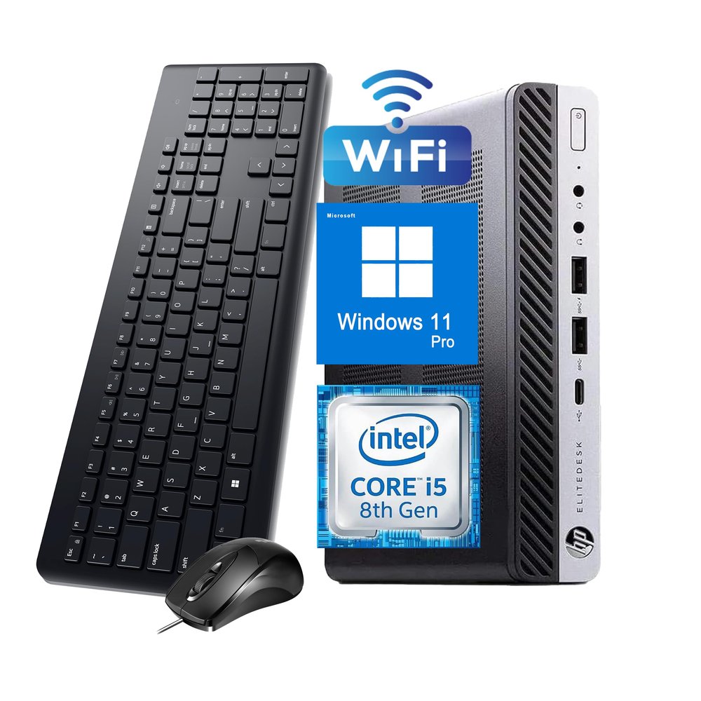 HP EliteDesk 800 G4 Mini Tiny Business PC, Intel Core i5-8500T, 16GB DDR4 RAM, 512GB NVMe SSD, Dual Monitor Support, WiFi, Bluetooth, DisplayPort, Windows 11 64-bit (Renewed)