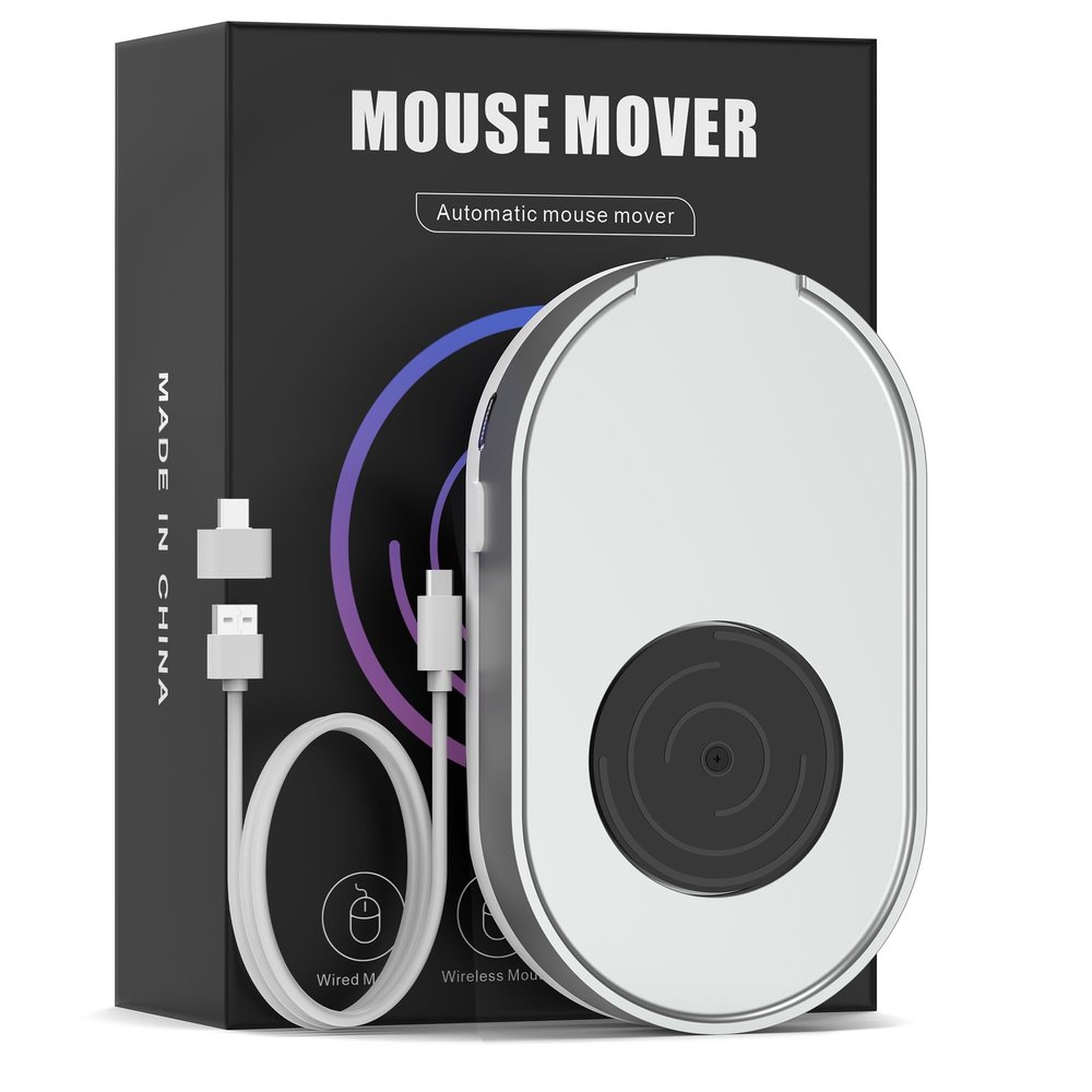 Jerryrun Mouse Jiggler, Undetectable Mouse Mover Device Wiggler Shaker with Drive Free USB Cable and USB Adapter, Physical Automatically Mouse Movement, Keep PC Screen Active, Silver