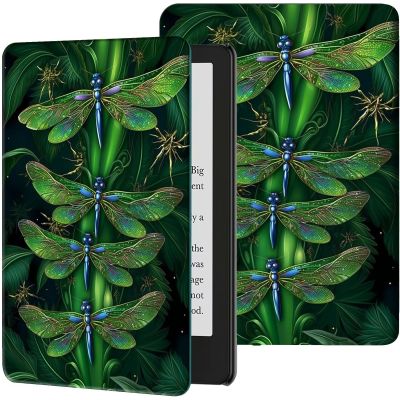 Case for 6.8" Kindle Paperwhite (11th Generation-2021) & Signature Edition PU Leather Slim Smart Cover with Auto Wake/Sleep for Kindle Paperwhite 2021 E-Reader, Green Dragonfly