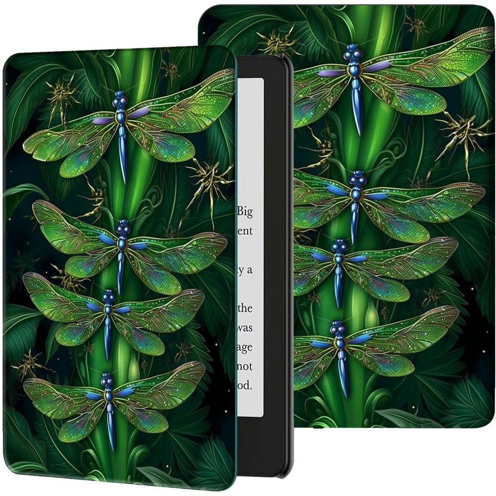 Case for 6.8" Kindle Paperwhite (11th Generation-2021) & Signature Edition PU Leather Slim Smart Cover with Auto Wake/Sleep for Kindle Paperwhite 2021 E-Reader, Green Dragonfly
