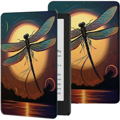 Case for 6.8" Kindle Paperwhite (11th Generation-2021) & Signature Edition PU Leather Slim Smart Cover with Auto Wake/Sleep for Kindle Paperwhite 2021 E-Reader, Dragonfly Moon