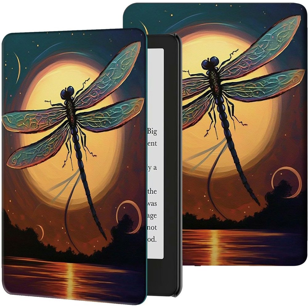Case for 6.8" Kindle Paperwhite (11th Generation-2021) & Signature Edition PU Leather Slim Smart Cover with Auto Wake/Sleep for Kindle Paperwhite 2021 E-Reader, Dragonfly Moon