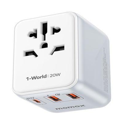 MOMAX Universal Travel Adapter, 20W+18W International Plug Adapter with 2 USB-A Quick Charging & 1 USB C PD Fast Charging,1 AC, All-in-one Wall Charger for USA EU UK AUS JP (Type C/A/G/I)