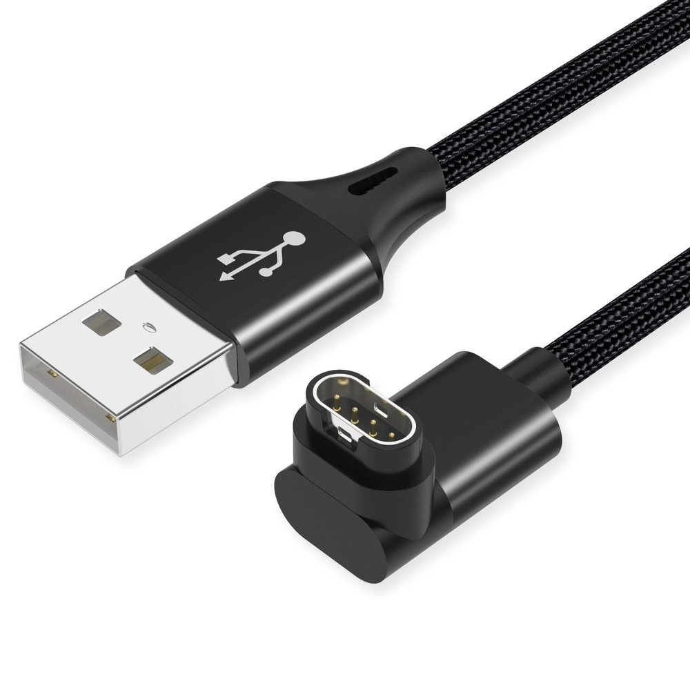 AGVEE 2 Pack 3.3ft Charger for Garmin Watch, L-Shape Charging Cable for Fenix, Forerunner, Vivoactive, Instinct, Venu, Tactix, Approach, D2, Quatix Series, Right Angle Braided, Black