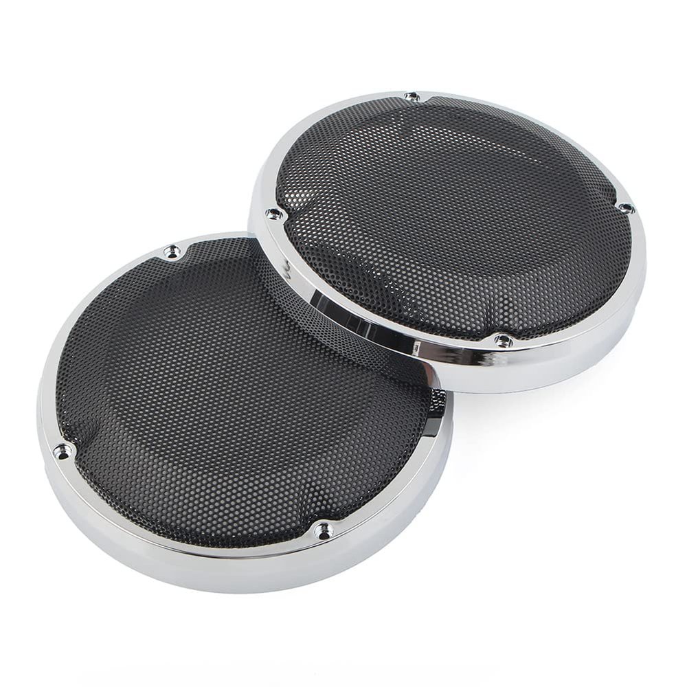 GZYF Motorcycle 6.5" Saddlebag Lid Speaker Grill Cover, Mesh Speaker Grille Cover With Screws for Harley Touring Electra Glibe 1983-2020, Chrome & Black