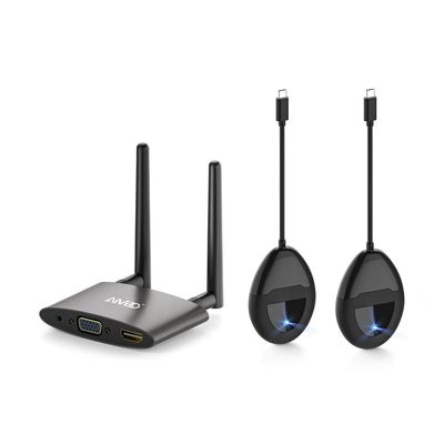 TIMBOOTECH USB C & HDMI Transmitter x2 and Receiver 4K- 5.8G Wireless USB C Transmitter Receiver Transmission Stable Video, Plug & Play, Support HDMI & VGA Dual Screens,165FT/50M, Black