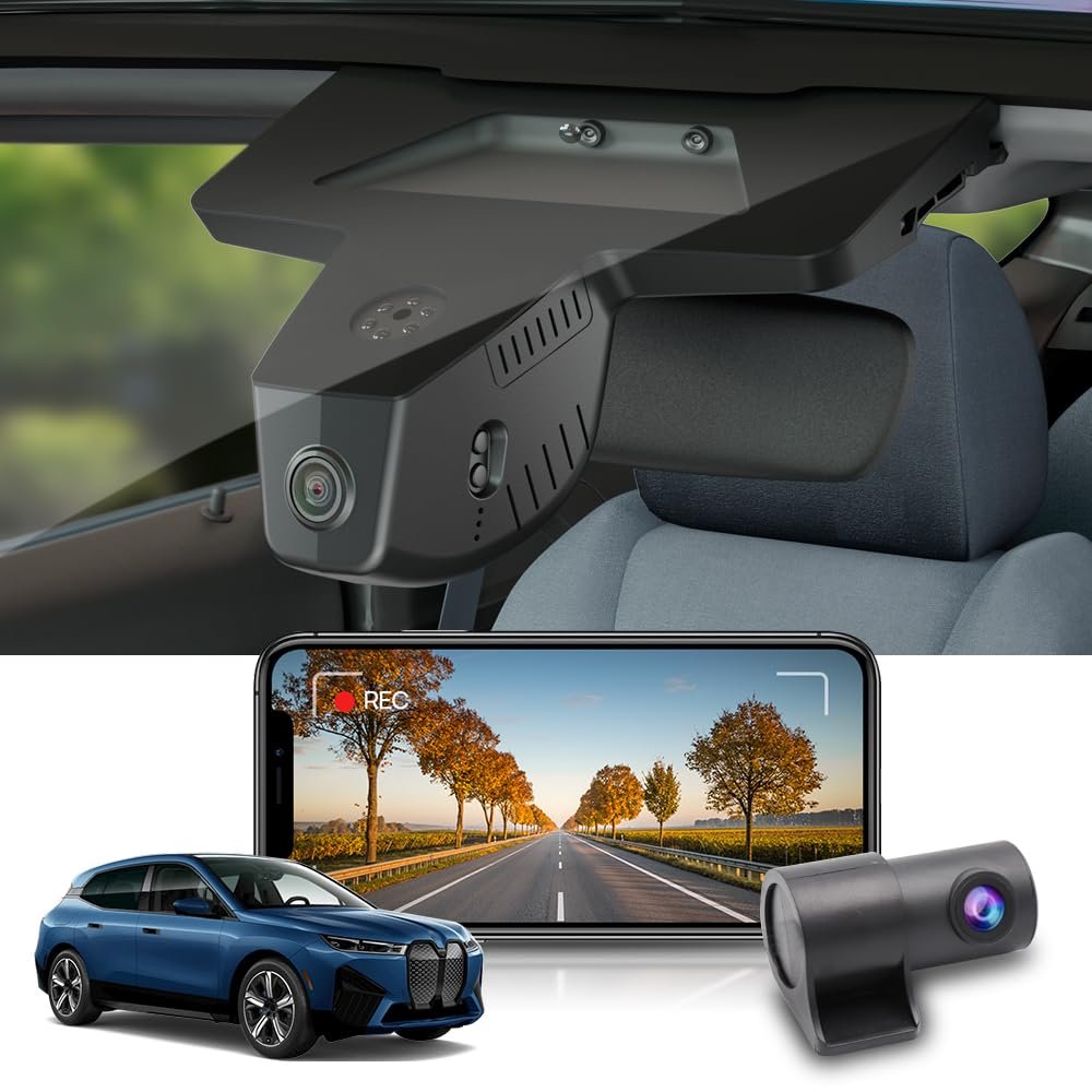 Fitcamx Front 4K+Rear 1080P Dash Cam Adapts for BMW iX 2022-2026 (HD2-2218) Xdrive50 60 M60 M70, OEM Factory Look, 2 Way HD Video, WiFi & APP, Loop Recording, Gravity Sensor, Easy to Use, 128GB Card