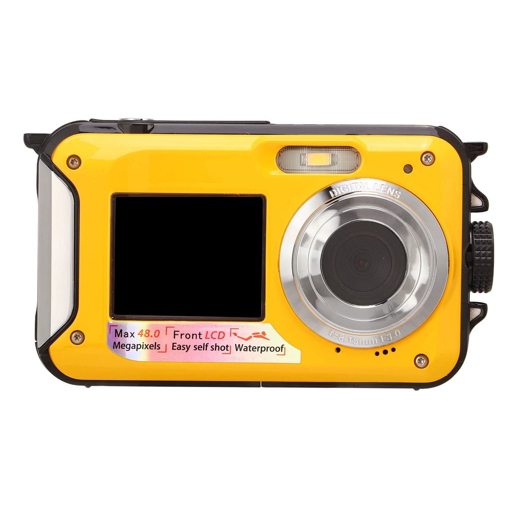 UPQRSG Underwater Camera, Full HD 2.7K 48MP Digital Camera, 10ft Waterproof Underwater Digital Camera, 16X Digital Zoom Front Rear Double Screens Waterproof Camera[Yellow]