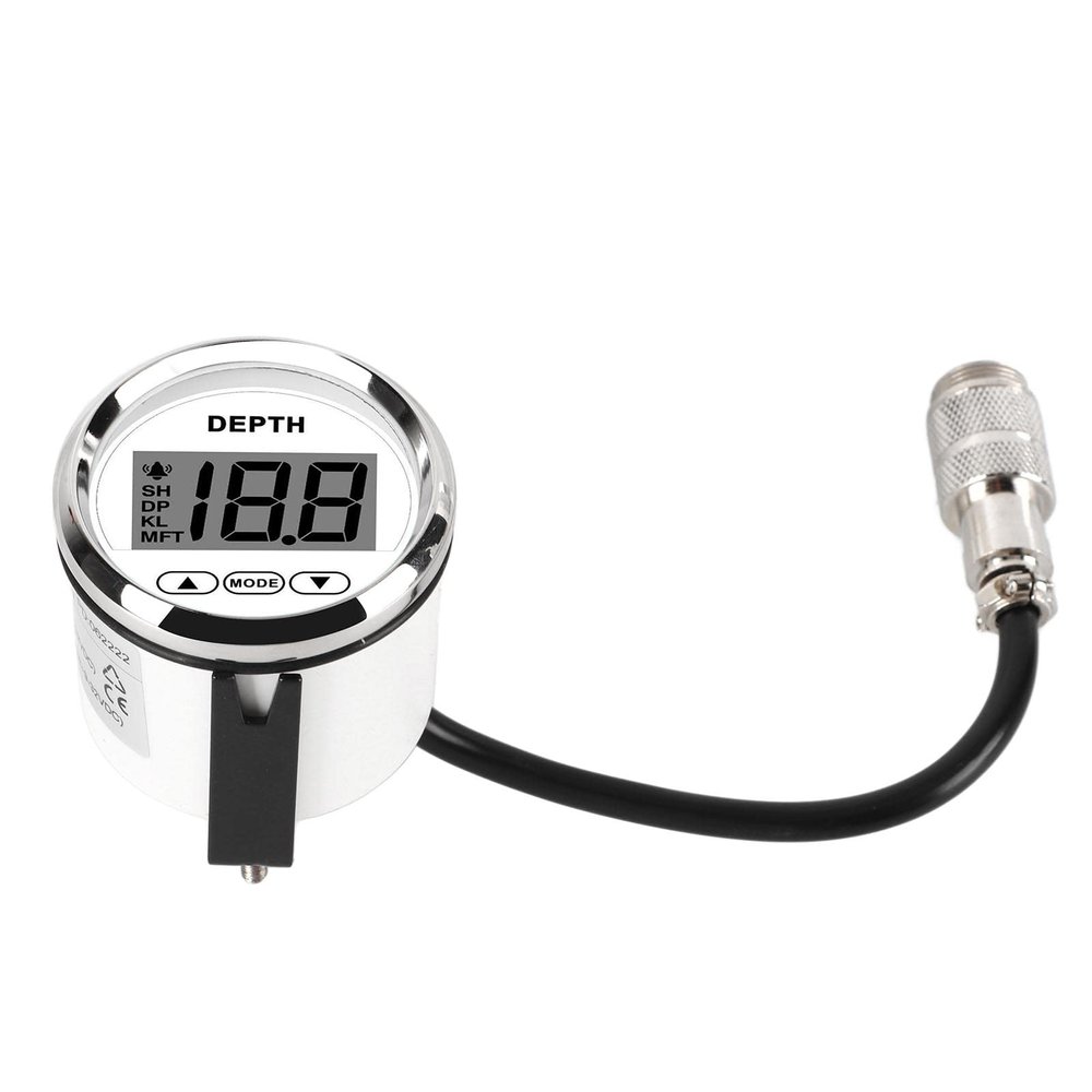 Depth Finder, 36V 100M Digital, Portable Stainless Steel 316L Bezel Easy to Install 4 Modes Depth Display with Transducer, White Backlight for Yachts Boats