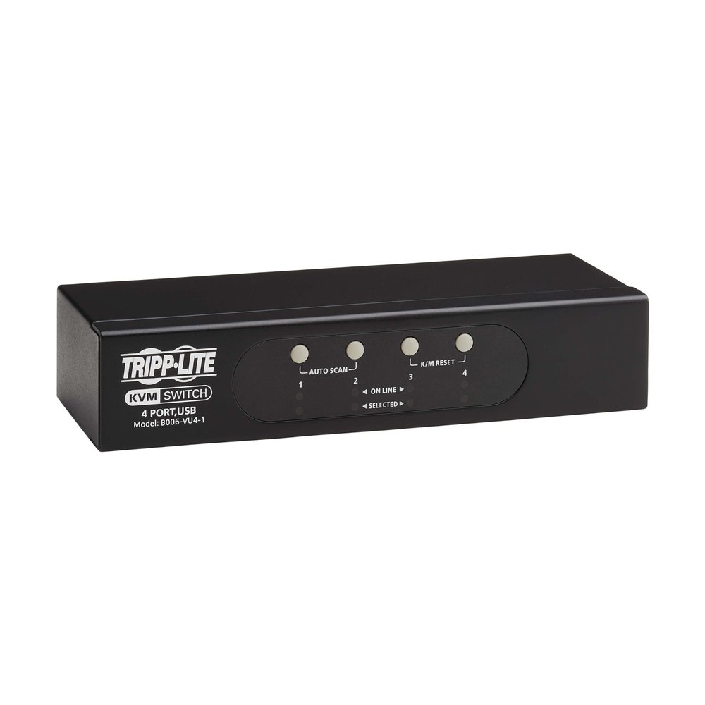 Tripp Lite 4-Port KVM Switch VGA with USB or PS/2 Port for Keyboard Mouse, Desktop PC, 4 Computers 1 Monitor, Plug and Play - Windows, macOS, Linux Compatible - 3-Year Warranty (B006-VU4-1)