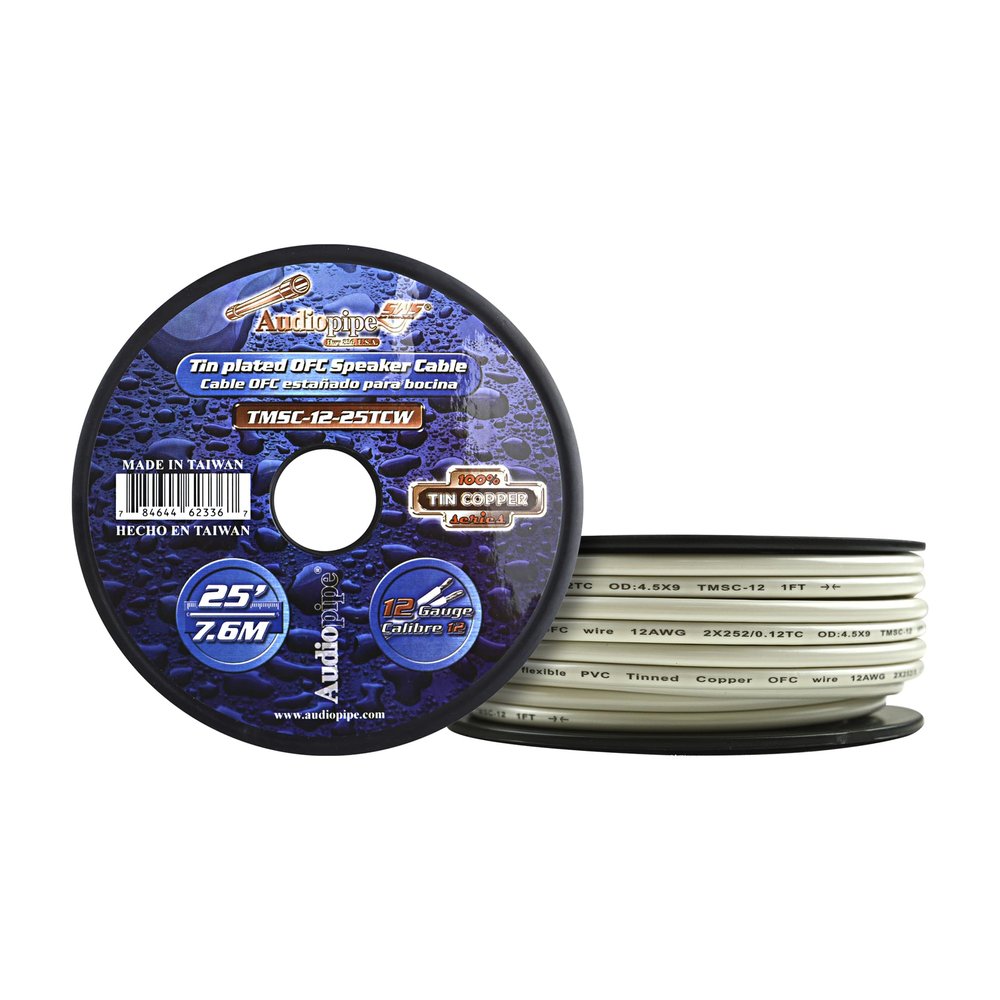 Audiopipe Marine Grade Speaker Cable Tinned OFC Copper Duplex / 2 Conductors (12 AWG 25 Feet)