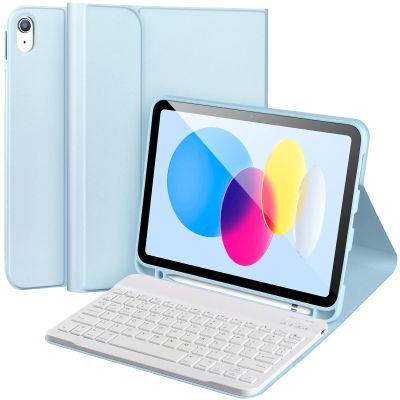 AHYWTAN for iPad 11/10th Generation Case with Keyboard,Detachable Bluetooth Keyboard case for iPad A16 2025 11 inch/10th Gen 2022 10.9 with Pencil Holder, Square Keycaps,Blue-W