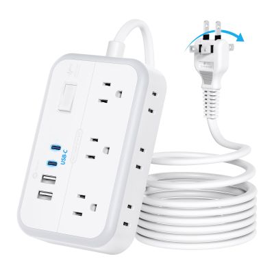 NTONPOWER 10FT Extension Cord 2 Prong, 2 Prong to 3 Prong Outlet Adapter, 1875W 2 Prong Power Strip with 4 USB Ports(2 USB C),Wall Mount Flat Plug Extension Cord Old House