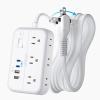 NTONPOWER 2 Prong Power Strip, 1875W/15A 2 Prong to 3 Prong Outlet Adapter, Power Strip with 4 USB Ports(2 USB C), 5 FT Rotating Flat Plug Extension Cord for Old House, Wall Mount view 1
