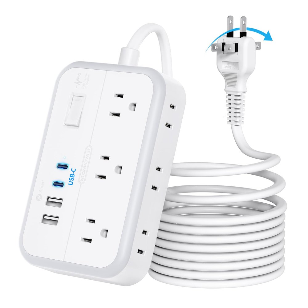 NTONPOWER Extension Cord 15 FT, 1875W Two Prong to Three Prong Outlet Adapter, Power Strip, Rotating Plug 2 Prong Extension Cord with 4 USB Ports(2 USB C), for Old House