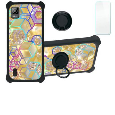 jioeuinly Koobee K100 Case Compatible with Ans Koobee K100 Phone Case SL004T Case Cover [with Tempered Glass Screen Protector][Hard PC + Soft Silicone][Ring Support] [Colorful Reflect Light] IMDH-HSJ