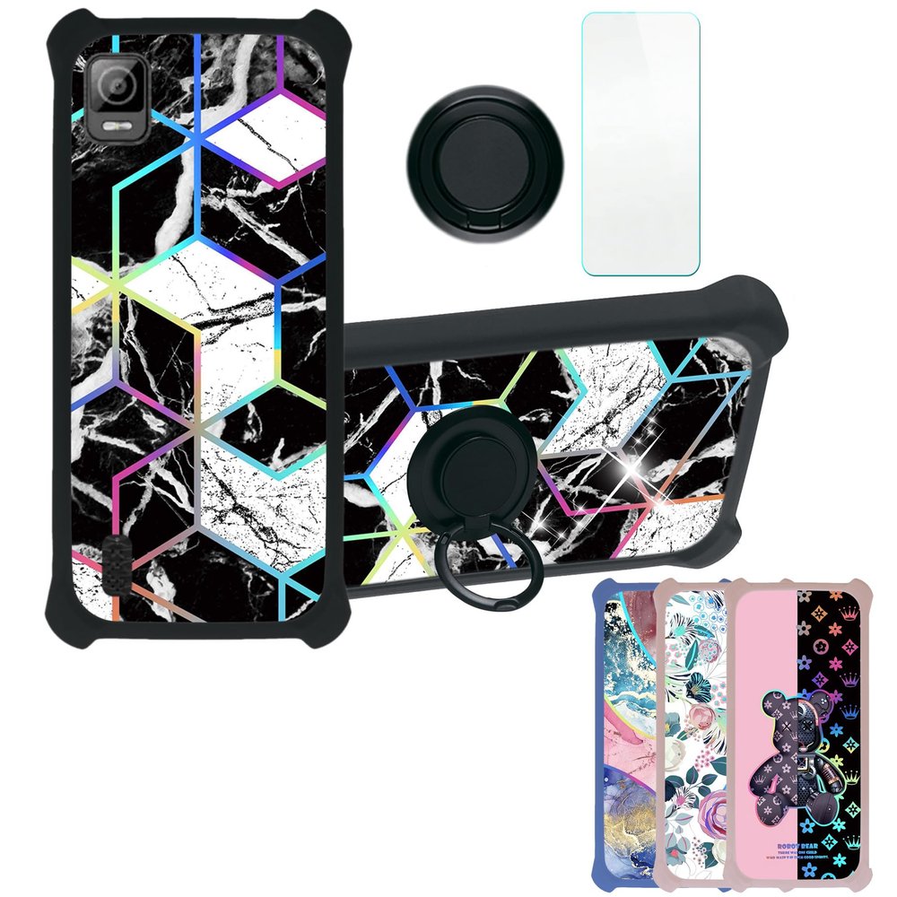 jioeuinly Koobee K100 Case Compatible with Ans Koobee K100 Phone Case SL004T Case Cover [with Tempered Glass Screen Protector][Hard PC + Soft Silicone][Ring Support] [Colorful Reflect Light] IMDH-HS
