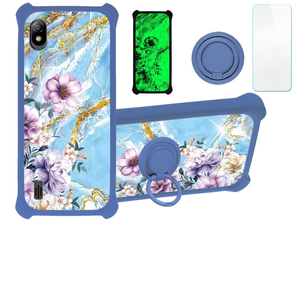 Boost Bounce 4G Case Compatible with Boost Bounce 4G Phone Case SL201D Case Cover [with Tempered Glass Screen Protector][Hard PC + Soft Silicone][Ring Support] [Gold Glitter+Luminous] JSL-SZH