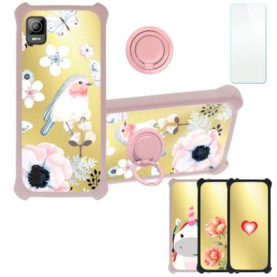 jioeuinly Koobee K100 Case Compatible with Ans Koobee K100 Phone Case SL004T Case Cover [with Tempered Glass Screen Protector][Hard PC + Soft Silicone][Ring Support] [Golden Reflect Light] DJF-XPN
