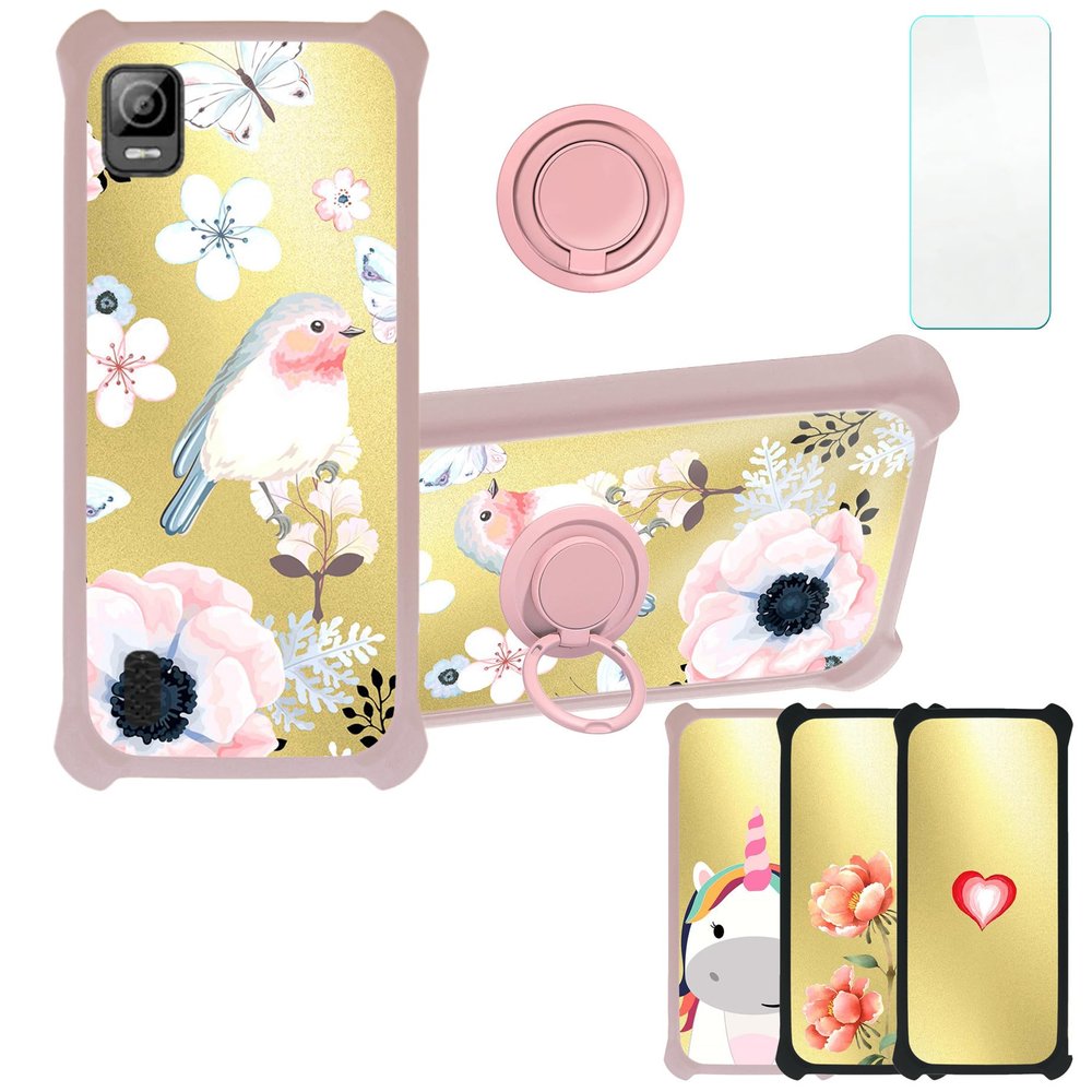 jioeuinly Koobee K100 Case Compatible with Ans Koobee K100 Phone Case SL004T Case Cover [with Tempered Glass Screen Protector][Hard PC + Soft Silicone][Ring Support] [Golden Reflect Light] DJF-XPN