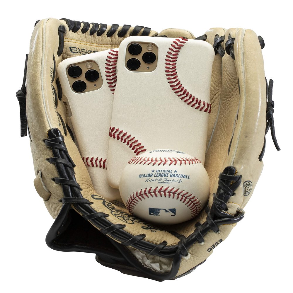 mcmadley Baseball Phone Case for iPhone 14 Pro Max - Made with Professional Baseball Leather and Raised Red Hand Stitching, Thin Case, Protective Grip, Authentic Leather Cover