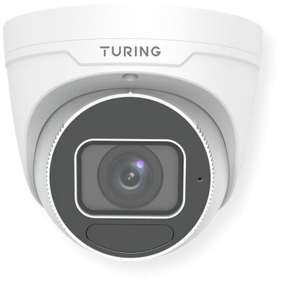 Turing TP-MVD4MV2-1Y CORE AI VSaaS License-Enabled 4MP Low Light Turret IP Camera, White, 2.7-13.5mm Motorized Varifocal Lens, Smart Video Search and Alerts with CORE AI License