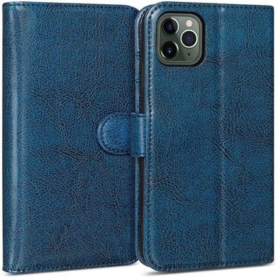 TPUOTI Magnetic Flip Case for Apple iPhone 12 Pro (2020) 6.1 Inch, Genuine Leather Clamshell Phone Cover Wallet with 2 Card Slots (Color : Blue)