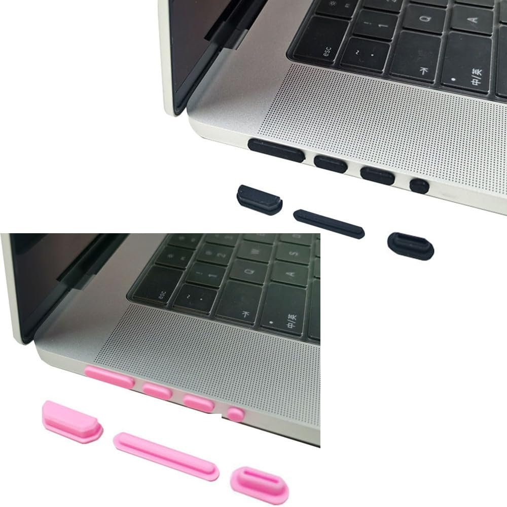 14 PCS Silicone Anti Dust Port Plug Cover Stopper Caps Set Compatible with MacBook Pro 14 A3434 A3185 & MacBook Pro 16 A2485 A2780 for HDMI, Thunderbolt, SD, Charger Port & Headphone Pink & Black